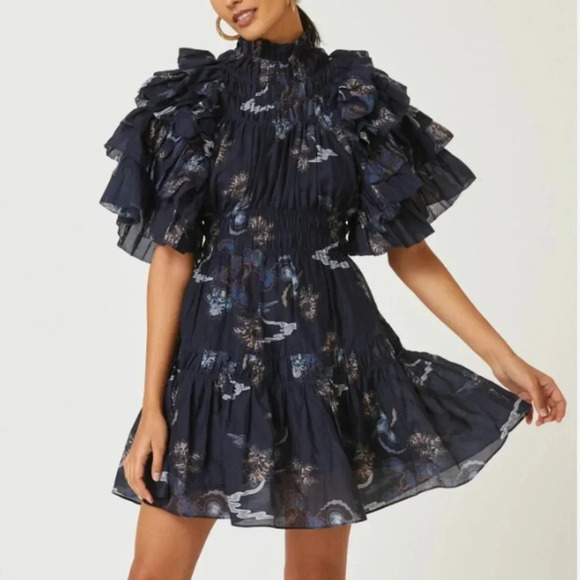 🆕 Magali Pascal From Anthropologie Cotton/Silk Ruffled Mini Dress - Picture 1 of 14